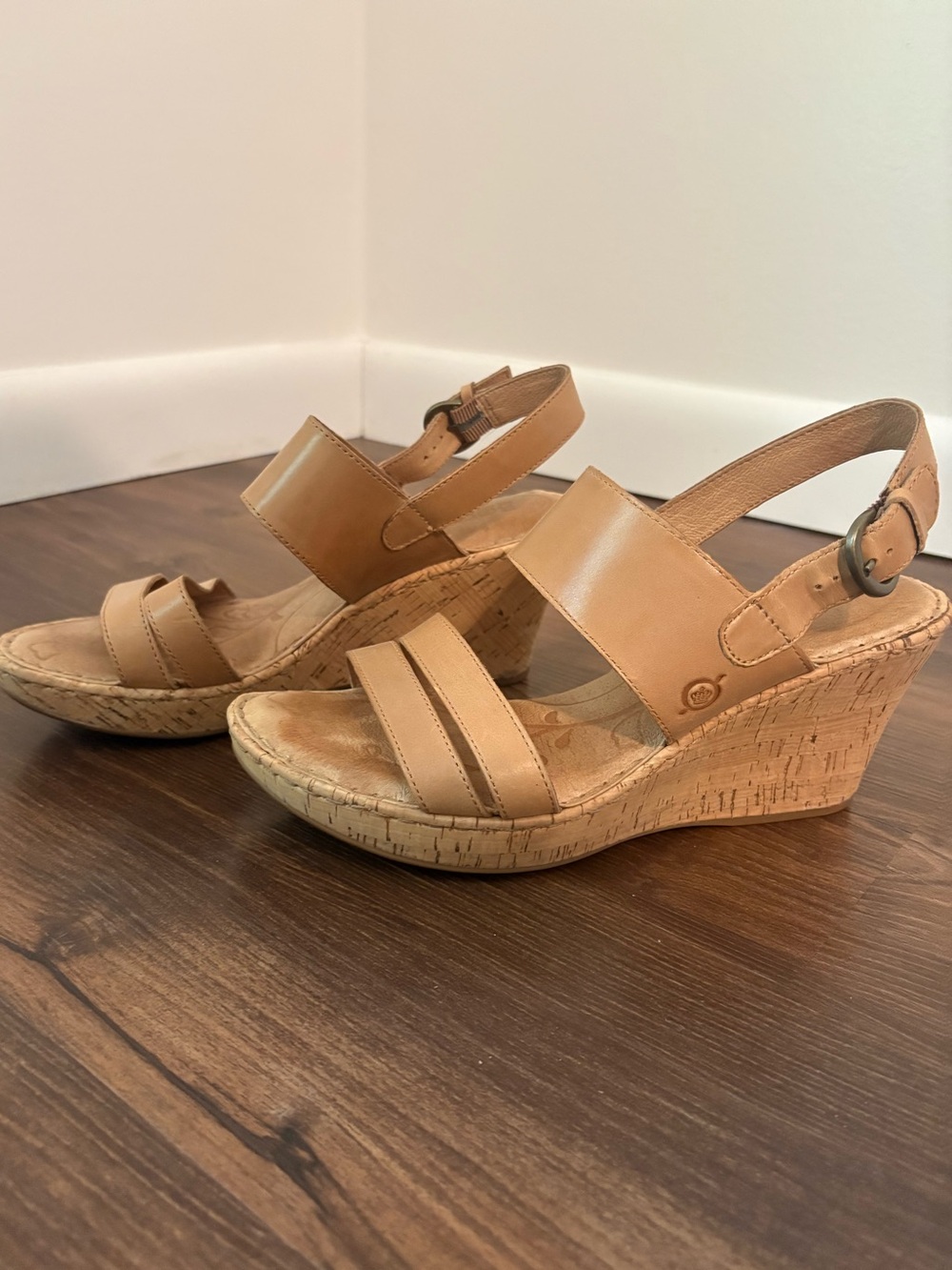 Born Tan Cork Wedge Sandals